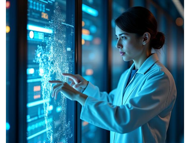 データサイエンティストが海洋AI分析プラットフォームを操作している様子