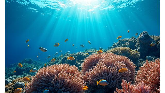 沖縄の美しいサンゴ礁と透明な海洋