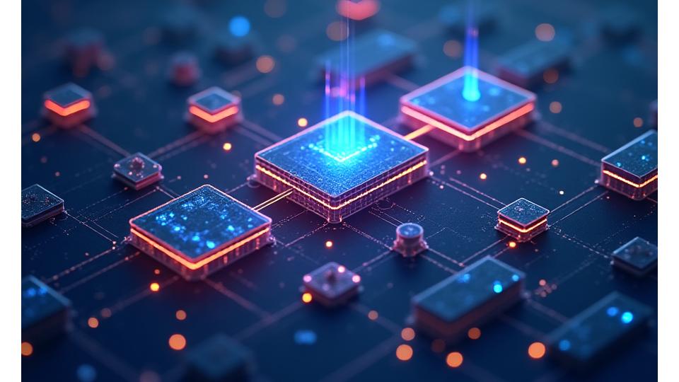 ブロックチェーンの分散型ネットワークとデータ構造を示す模式図