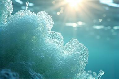 自然に分解されるバイオデグラダブル素材の網と海洋環境のイラスト