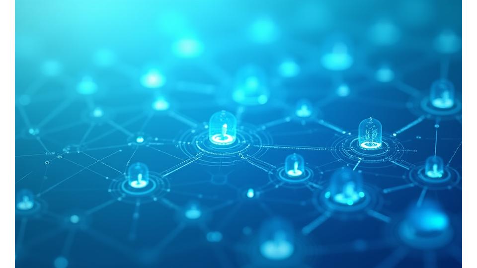 データフローとセキュリティアイコンが重なる抽象的な図